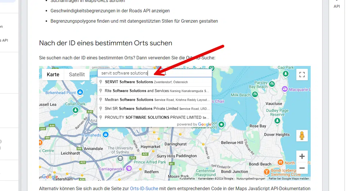 Google Maps Suche nach Servit Software Solutions.