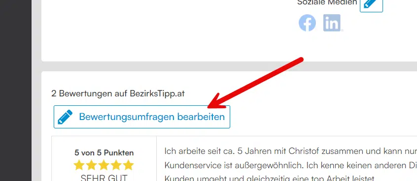 Bewertungsumfragen bearbeiten Button